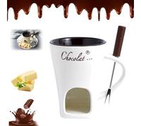 Sweet Fondue Cup,Meltie Cup,Chocolate Fondue Mugs with Forks,Ceramic Cheese Melting Cup,Tea Light Heating Butter Warmer,for Cheese Chocolates Butter,Birthday and Wedding Gifts (White)