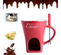 Sweet Fondue Cup,Meltie Cup,Chocolate Fondue Mugs with Forks,Ceramic Cheese Melting Cup,Tea Light Heating Butter Warmer,for Cheese Chocolates Butter,Birthday and Wedding Gifts (Red)