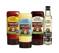 Sweet Freedom Coffee Essentials Bundle - Vegan, Naturally Sweetened With Fruits Caramel, Vanilla, Light Syrup & Choc Shot for Coffee, Latte & Hot Chocolate (Pack of 4)