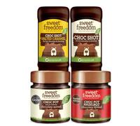 Sweet Freedom Fibre Flirt Bundle - Refined Sugar Free Choc Pot Original, Hazelnot, Choc Shot Original and Salted Caramel for Desserts, Cakes and Drinks, Vegan (Pack of 4)