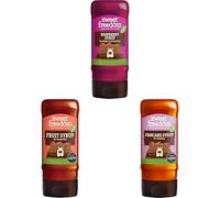 Sweet Freedom Fruity Syrup Variety Bundle 350 g - Fruit, Raspberry & Pancake Vegan Syrups Naturally Sweetened with Fruits for Drinks, Desserts & Baking (Pack of 3)