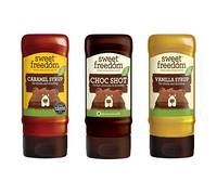 Sweet Freedom Kick Starter Bundle - Vegan, Naturally Sweetened With Fruits Vanilla, Caramel Syrup & Choc Shot for Pancakes, Coffee & Desserts (Pack of 3)