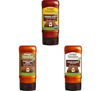 Sweet Freedom Sweet Treats & Drizzle Bundle 350 g - Caramel, Honeycomb & Honeee Vegan Syrups Naturally Sweetened with Fruits for Pancakes, Drinks, Desserts & Snacks (Pack of 3)