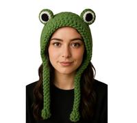 Sweet Frog hat Animal Headband with 3D Eyes - Green Woollen Knitted Froggy hat for Teens Kids Adults - Stay Warm and Cute- for Women and Girls - Accessories - Plush Froggie Costume Fashion for TikTok!