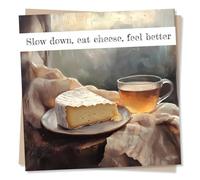 Sweet Get Well Soon Card For Loved One - Tea, Food Lover, Cosy - Slow Down, Eat Cheese, Feel Better - For Bestie, Friend, Sister, Brother, Relative