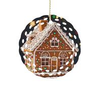 Sweet Gingerbread House Ceramic Christmas Ornaments 3 Inch Round Double-Sided Xmas Tree Decorations Pendant with Gold Ribbon for Home Holiday Decor, Gift for Family & Friends