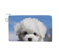 Sweet Gingerbread House Coin Purse Canvas Change Pouch with Zipper Small Cosmetic Organizer Bag Women Wallet for Car Keys, Credit Cards, Cash, Lipstick, Bichon Frise Dog, One Size, Bichon Frise Dog