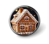 Sweet Gingerbread House Lapel Pin Cute Metal Brooch Pin Fashionable Round Badge for Shirts, Hats, Jackets Unique Fashion Accessories Gift for Men & Women