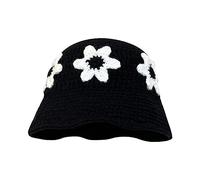 Sweet Girl Crochet Bucket Hat Ladies Fisherman Hat with Flower Pattern Woman Teenagers Casual Sunproof Knit Fisherman Knit Hats for Women for Women Big Head Black