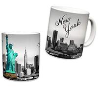 Sweet Gisele | New York City Mugs | Ceramic NYC Mug | Downtown Manhattan Skyline Coffee Cup | Empire State Building, Statue of Liberty, Brooklyn Bridge | Great Novelty Gift | 11 Fl. Oz (Grey)