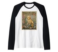 Sweet Golden Retriever Puppy Vintage Floral Raglan Baseball Tee