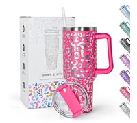 sweet grain 1200ml 40oz Tumbler with Straw and Lid, Stainless Steel Coffee Cup Travel Mug,Vacuum Insulated Water Bottle for Water, Iced Tea or Coffee, Hotpink Leopard