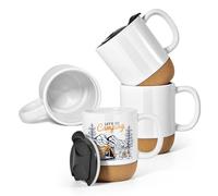 sweet grain Ceramic Mug with Cork Base 4 Packs - Sublimation Coffee Mug with Cool-Touch Handle & Anti-Slip Bottom, 400ml Handmade Tea Cup for Hot & Cold Drinks, Gift for Home & Office, White