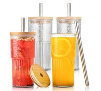sweet grain Glass Cups with Straws and Lids, 20 oz 600 ml Ice Coffee Cup 4 Pack, Drinking Glasses for Iced Coffee, Boba Cup, Juice