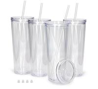 Sweet Grain Snow Globe Tumblers (4 Pack) - 24oz Double Wall Acrylic Snowglobe Cups with Pre Drilled Hole, Lids, Straws and Hole Stopper