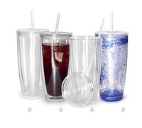 sweet grain Snow Globe Tumblers(4 Pack) - 24oz Double wall Acrylic Tumblers with Lids and Straws, Pre-Drilled Snowglobe Tumbler with Hole Stopper for DIY Gifts