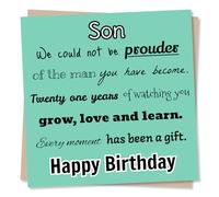 Sweet Happy 21st Birthday Card For Loved One - Simple, Heartfelt - We Could Not Be Prouder - For Son