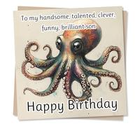 Sweet Happy Birthday Card for Loved One - Octopus, Sea Lover, Underwater - My Handsome, Talented, Clever, Funny, Brilliant Son - from Parents, Mum, Dad