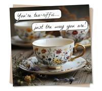 Sweet Happy Birthday, Thinking Of You or Thank You Card for a Loved One - Beautiful Vintage Tea Cups, Tea Lover - You're tea-riffic...just the way you are! - For a Friend, Bestie, Women