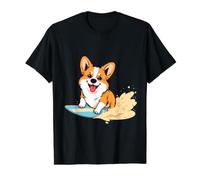 Sweet Happy Corgi Sandsurfing Value Graphic T-Shirt, Men, Black, XL