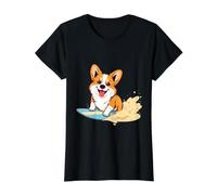 Sweet Happy Corgi Sandsurfing Value Graphic T-Shirt, Women, Black, M