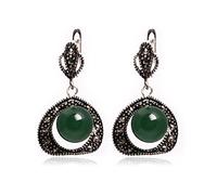 Sweet & Happy Girl's Store 10mm Rhombic Green Jade Beads Tibetan Silver Marcasite Base Dangle Earringsjewelry?