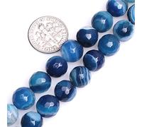 Sweet & Happy Girl's Store 10mm Round Faceted Gemstone Blue Banded Agate Beads Strands 15 Inch Jewellery Making Beads