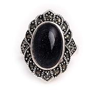 Sweet & Happy Girl's Store 10x16mm Oval Blue Sand Stone Beads Tibetan Silver Base Marcasite Ring 21x26mm Send by Random US#6-#9 Women