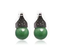 Sweet & Happy Girl's Store 12mm Round Taiwan Jade Beads Tibetan Silver Marcasite Base Dangle Stud Hoop Earrings Jewelry