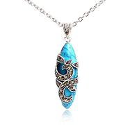 Sweet & Happy Girl's Store 12x45mm Oval Dyed Blue Turquoise Beads Marcasite Tibetan Silver Pendant Necklace Jewelry Making Pendant Necklaces