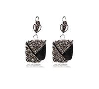 Sweet & Happy Girl's Store 18mm Square Blue Sand Stone Jade Beads Tibetan Silver Marcasite Base Dangle Stud Earrings Jewelry