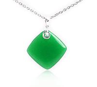 Sweet & Happy Girl's Store 33x43mm Rhombus Dyed Green Jade Beads Tibetan Silver Base Pendant Necklace" Jewelry Making Pendant Necklaces