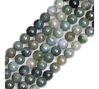 Sweet & Happy Girl's Store 8mm Round Faceted Moss Agate Beads Strand 15 Inch Jewellery Making Beads