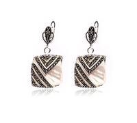 Sweet & Happy Girl'S Store Square Beads Tibetan Silver Marcasite Base Dangle Stud Earrings Jewelry
