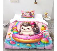 Sweet Hedgehog Duvet Cover Set 3D Printed Pink Cute Animals with Pillowcase 2 Pieces Bedding Sets Soft Microfiber Quilt Cover Set for Teens And Adults Single（135x200cm）