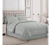 Sweet Home Collection 2 Pillowcases & 2 Shams & Bed Skirt All Season Warmth, Fine Double Brushed Microfiber/100% Fiber Fill, Dobby Silver, King