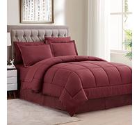 Sweet Home Collection 2 Pillowcases & 2 Shams & Bed Skirt All Season Warmth, Fine Double Brushed Microfiber/100% Fiber Fill, Dobby Burgundy, Queen