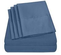 Sweet Home Collection 6 Piece 1500 Supreme Collection Brushed Microfiber Deep Pocket Sheet Set-2 Extra Pillow Cases, Great Value, Rv Short Queen, Denim