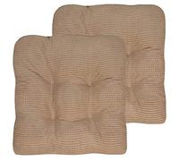 Sweet Home Collection Chair Cushion Crushed Memory Foam Pads Premium Slip Non Skid Microdot Rubber Back Tufted 16" x 16" x 3.25" Thick Seat Cover, 2 Pack, Taupe