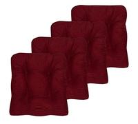 Sweet Home Collection Chair Cushion Crushed Memory Foam Pads Premium Slip Non Skid Microdot Rubber Back Tufted 16" x 16" x 3.25" Thick Seat Cover, 4 Pack, Burgundy Red