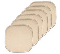 Sweet Home Collection Chair Cushion Memory Foam Pads Honeycomb Pattern Slip Non Skid Rubber Back Rounded Square 16" x 16" Seat Cover, Linen - 6 Pack