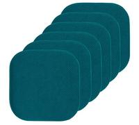 Sweet Home Collection Chair Cushion Memory Foam Pads Honeycomb Pattern Slip Non Skid Rubber Back Rounded Square 16" x 16" Seat Cover, Peacock Blue - 6 Pack