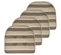 Sweet Home Collection Chair Cushion Memory Foam Pads Tufted Slip Non Skid Rubber Back U-Shaped 16.5" x 15.5" Seat Cover, 4 Pack, Bradford Beige/Brown
