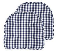 Sweet Home Collection Chair Cushion Memory Foam Pads Tufted Slip Non Skid Rubber Back U-Shaped 17" x 16" Seat Cover, 2 Count (Pack of 1), Checkered Navy/White