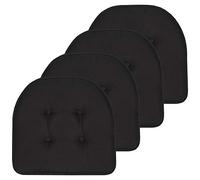 Sweet Home Collection Chair Cushion Memory Foam Pads Tufted Slip Non Skid Rubber Back U-Shaped 17" x 16" Seat Cover, 4 Count (Pack of 1), Black