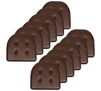 Sweet Home Collection Chair Cushion Memory Foam Pads Tufted Slip Non Skid Rubber Back U-Shaped 17" x 16" Seat Cover, 12 Pack, Faux Leather Chocolate Brown
