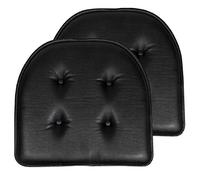 Sweet Home Collection Chair Cushion Memory Foam Pads Tufted Slip Non Skid Rubber Back U-Shaped 17" x 16" Seat Cover, 2 Count (Pack of 1), Faux Leather Black