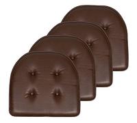 Sweet Home Collection Chair Cushion Memory Foam Pads Tufted Slip Non Skid Rubber Back U-Shaped 17" x 16" Seat Cover, Faux Leather Chocolate Brown 4 Count