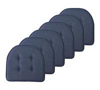 Sweet Home Collection Chair Cushion Memory Foam Pads Tufted Slip Non Skid Rubber Back U-Shaped 17" x 16" Seat Cover, 6 Count (Pack of 1), Denim Blue