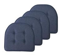 Sweet Home Collection Chair Cushion Memory Foam Pads Tufted Slip Non Skid Rubber Back U-Shaped 17" x 16" Seat Cover, Denim Blue 4 Count